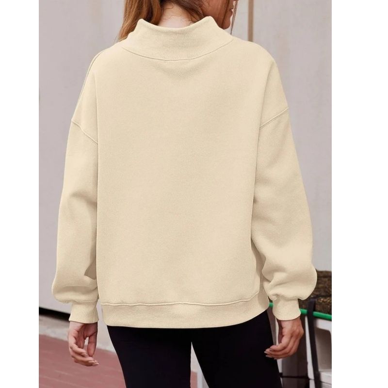 Womens Mock Neck Oversized Fleece Sweatshirt - Soft Long Sleeve Pullover