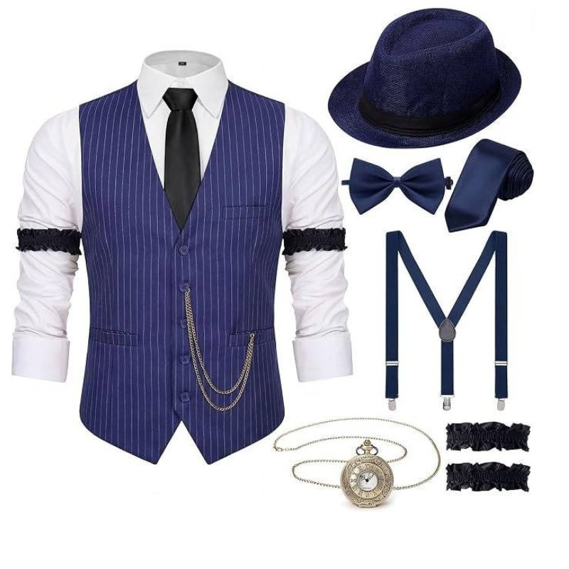 Mens 1920s Gatsby Costume, Roaring 20s Outfit, Vintage Vest and Hat Accessories