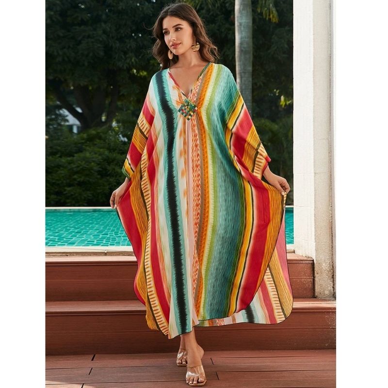 Moomoo Dresses for Women, Plus Size Hawaiian Batwing Sleeve Kaftan Beach Cover Up Dress