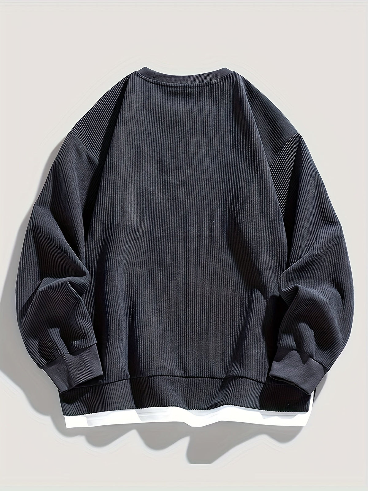 Crewneck Sweatshirt with Built-In Layered Design and Ribbed Texture