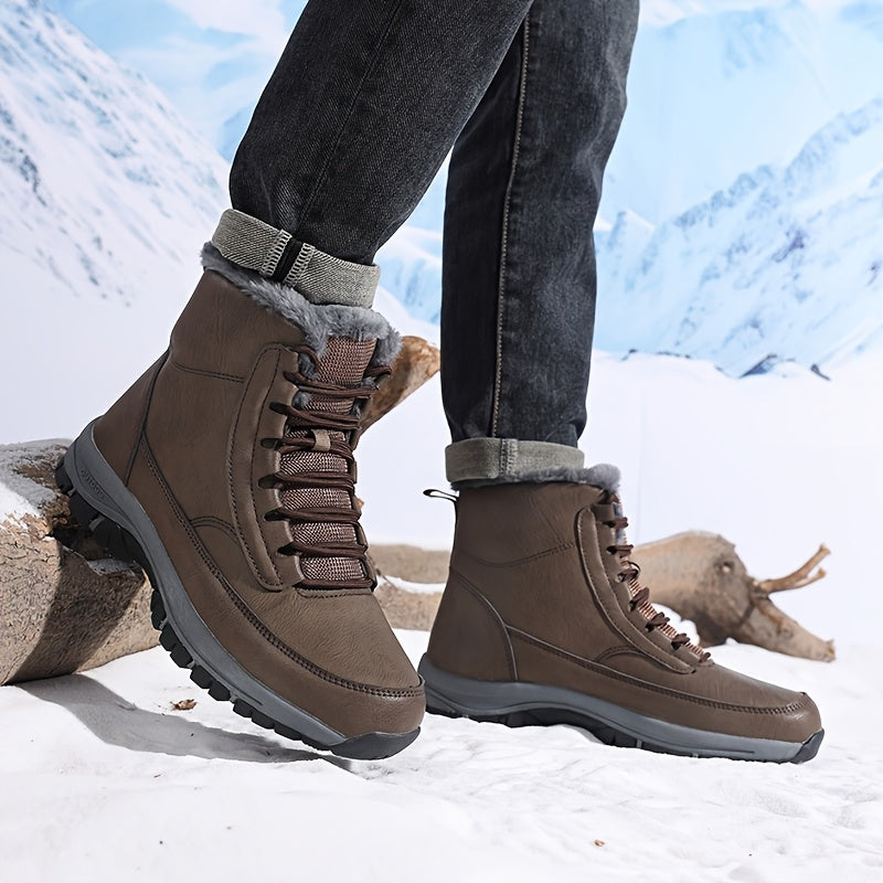 Winter Trail Boots with Plush Lining and Deep Tread Sole, Above Ankle Lace Up