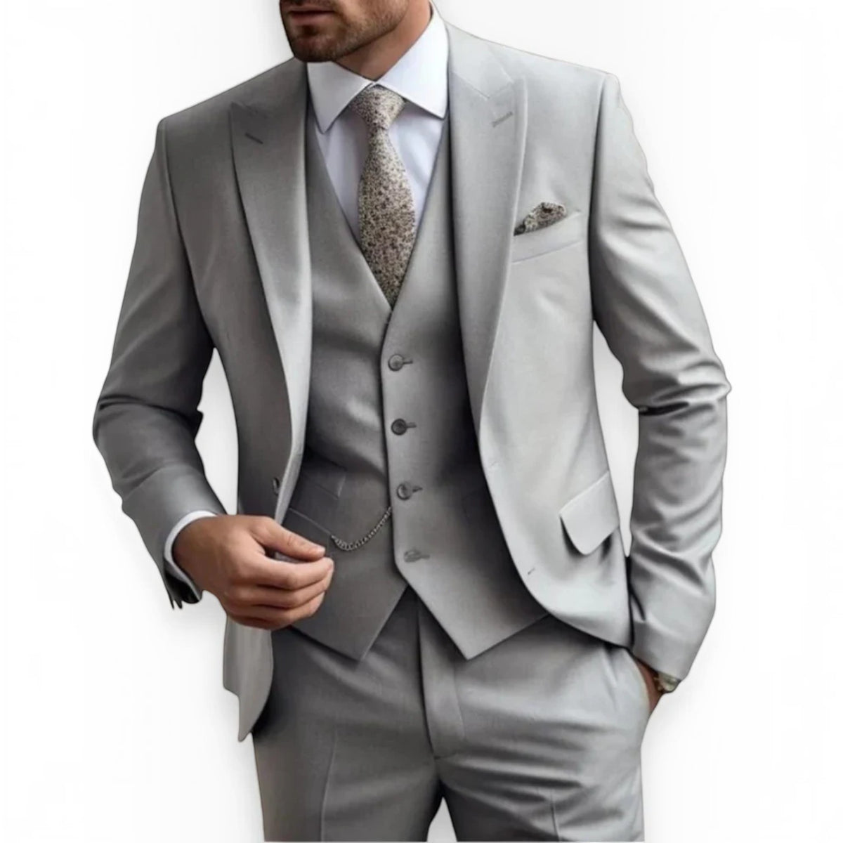 Mens Slim Fit Three Piece Suit Set with Jacket, Vest and Trousers