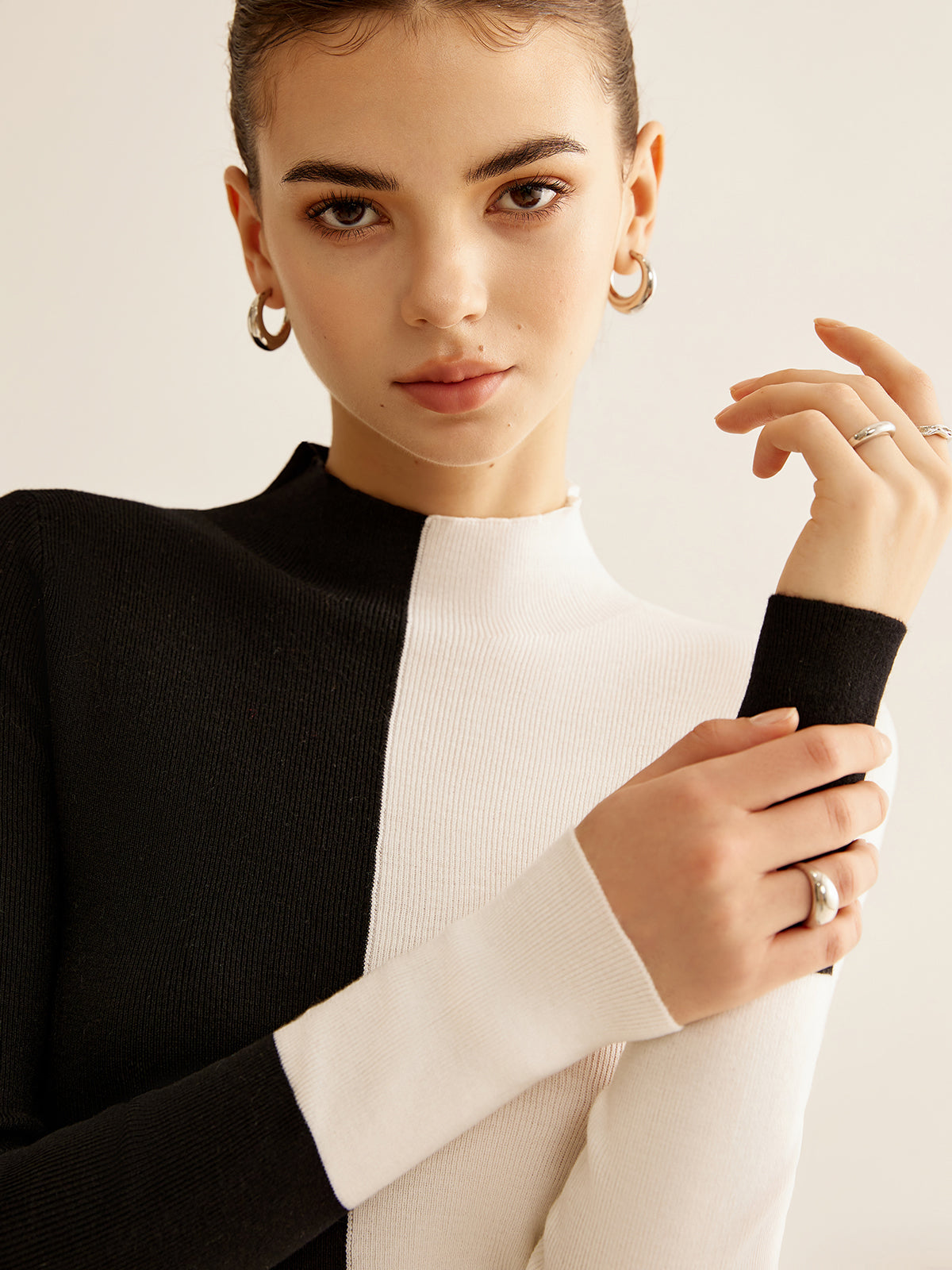 Knit Sweater with Medium Stretch and Shape Retention Blend