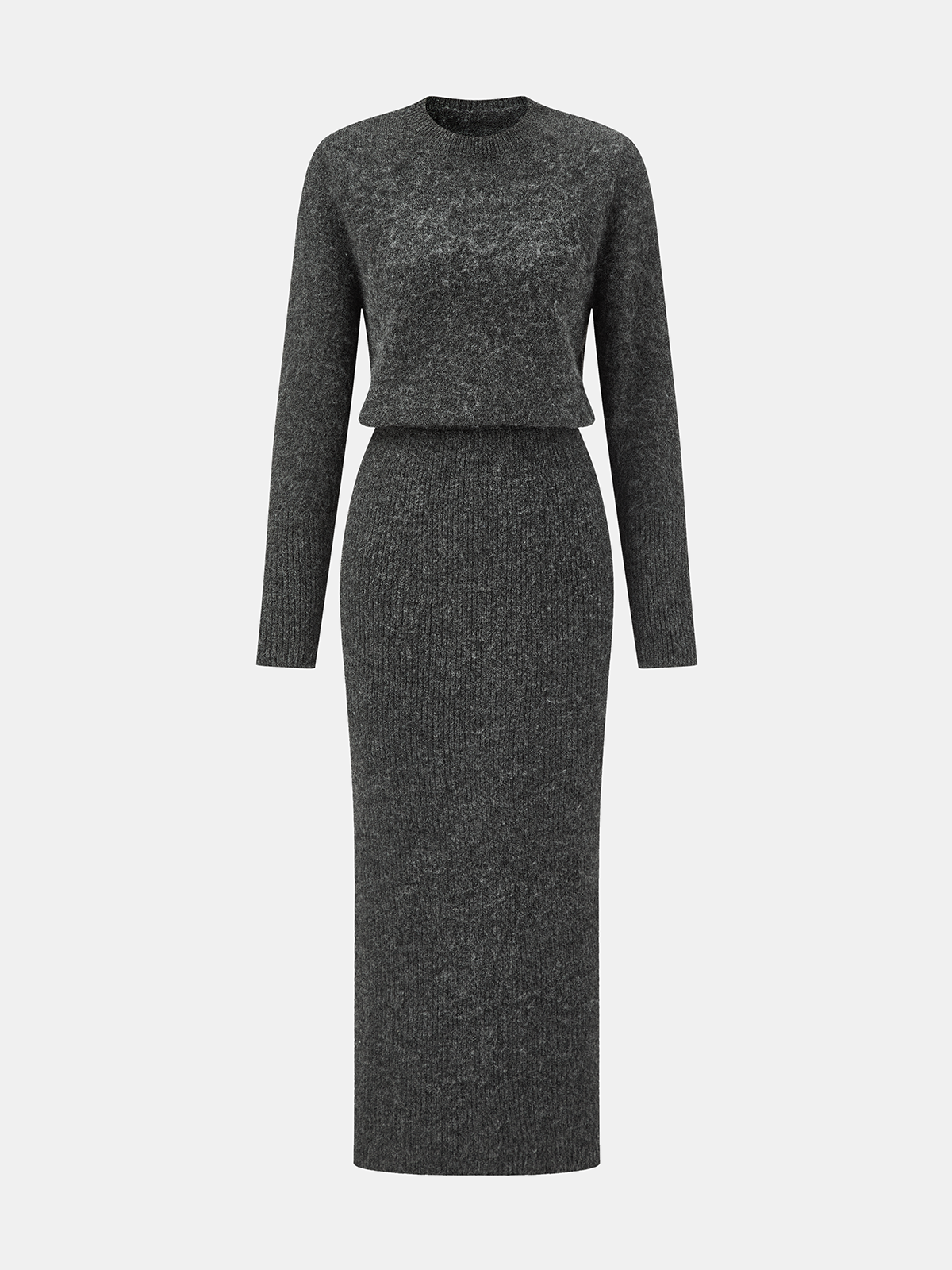 Knit Midi Dress with Medium Stretch and Full Sleeves, Regular Fit