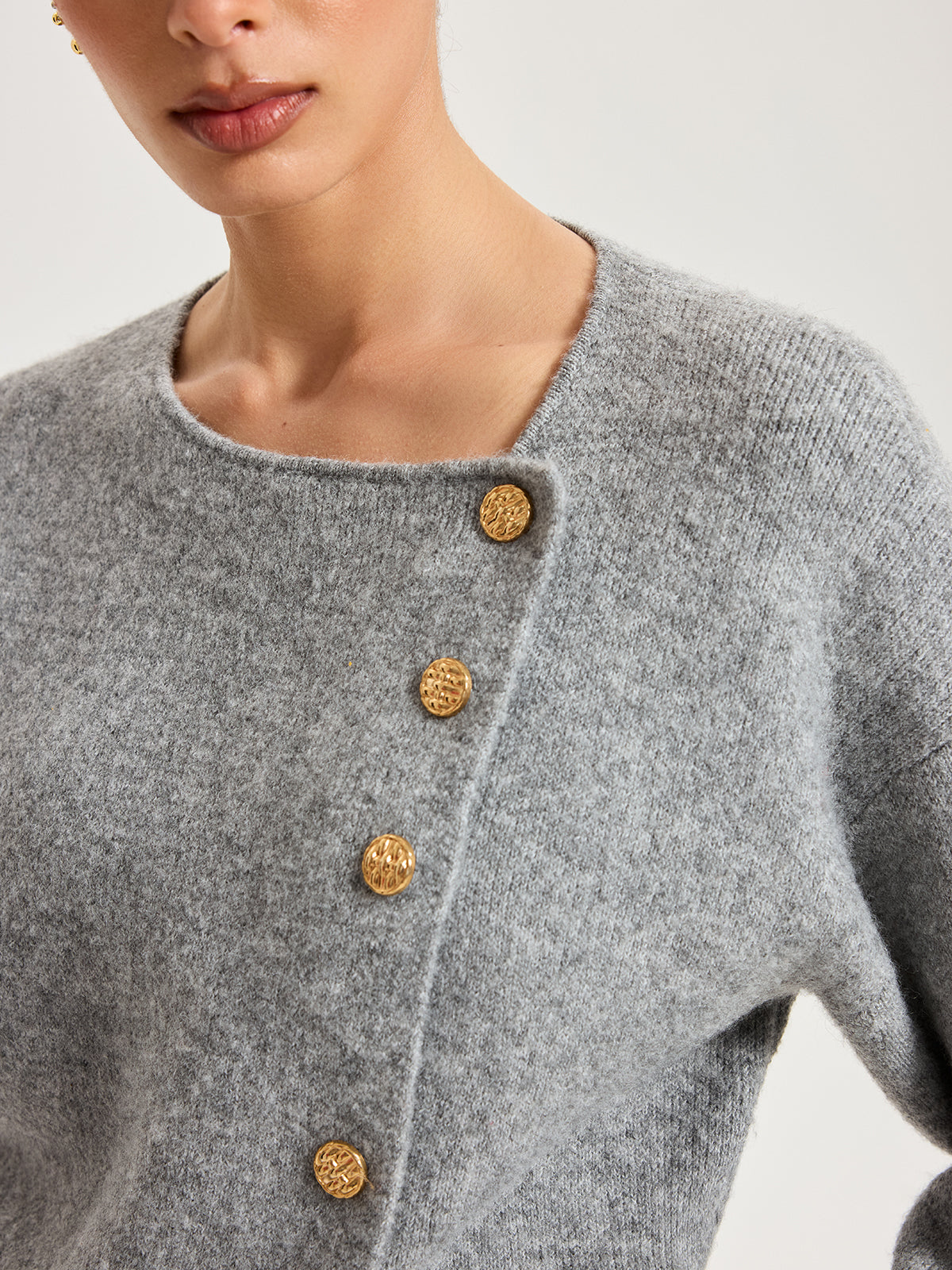 Knit Cardigan with Stretch Fit and Metal Button Details, Regular Thickness