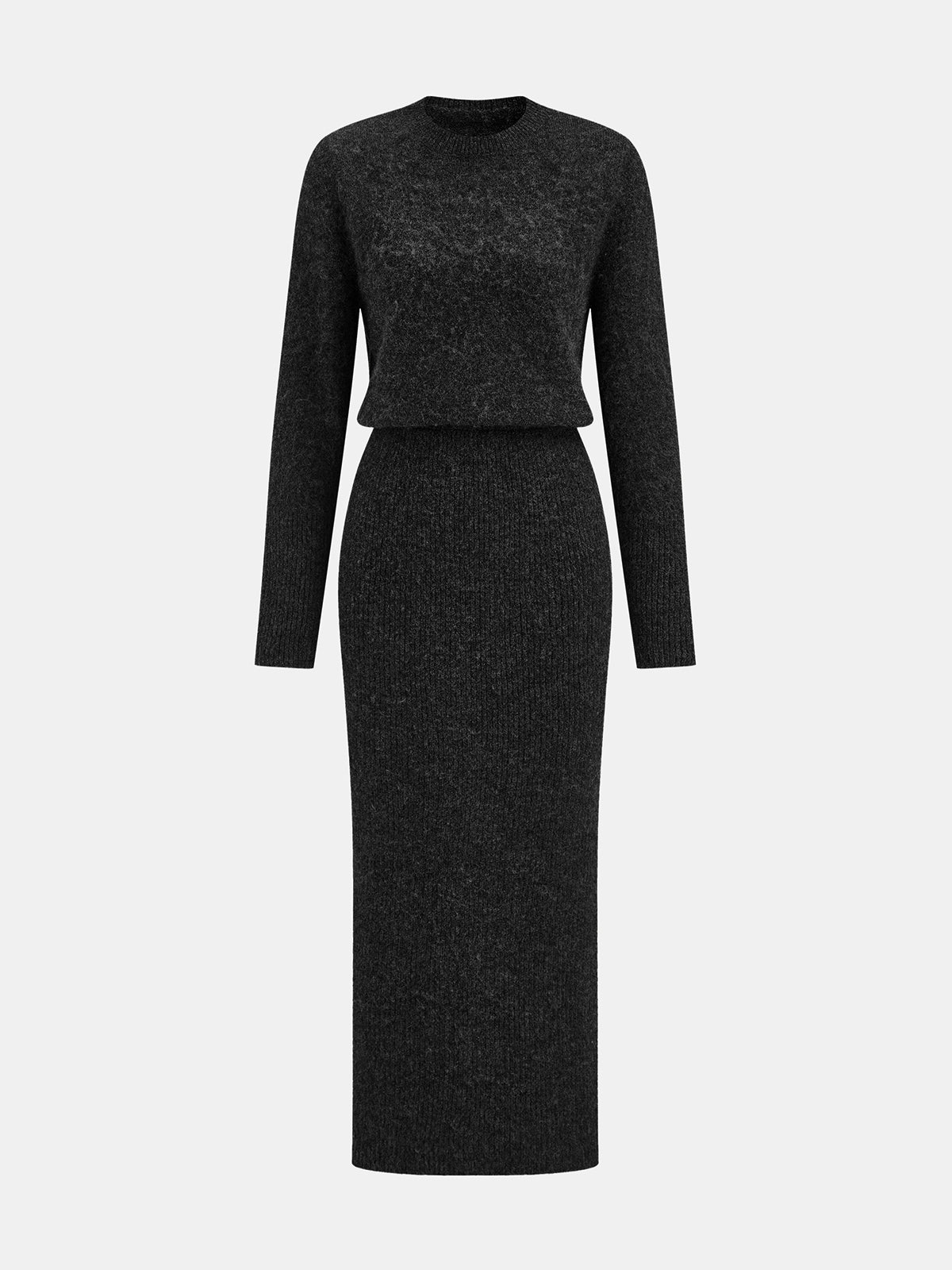 Knit Midi Dress with Medium Stretch and Full Sleeves, Regular Fit