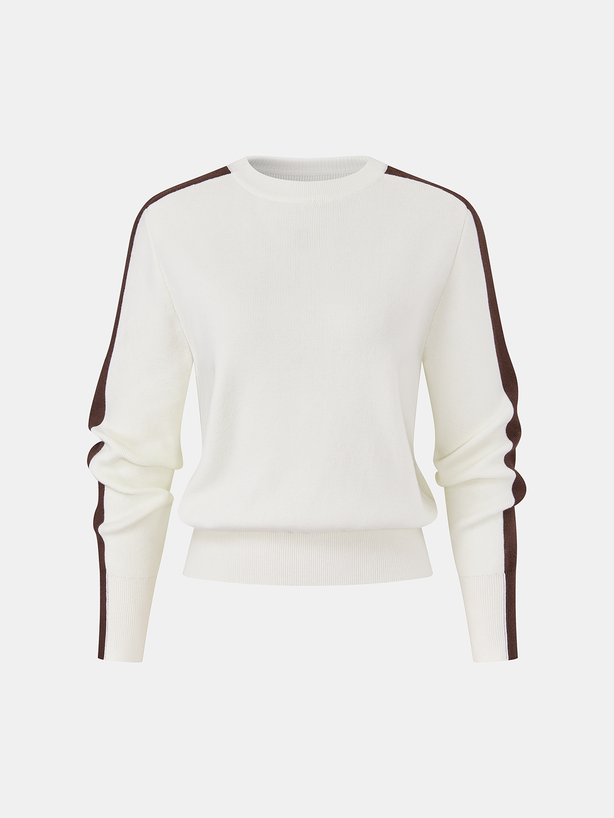 Crew Neck Knit Sweater with Contrast Stripes and Medium Stretch