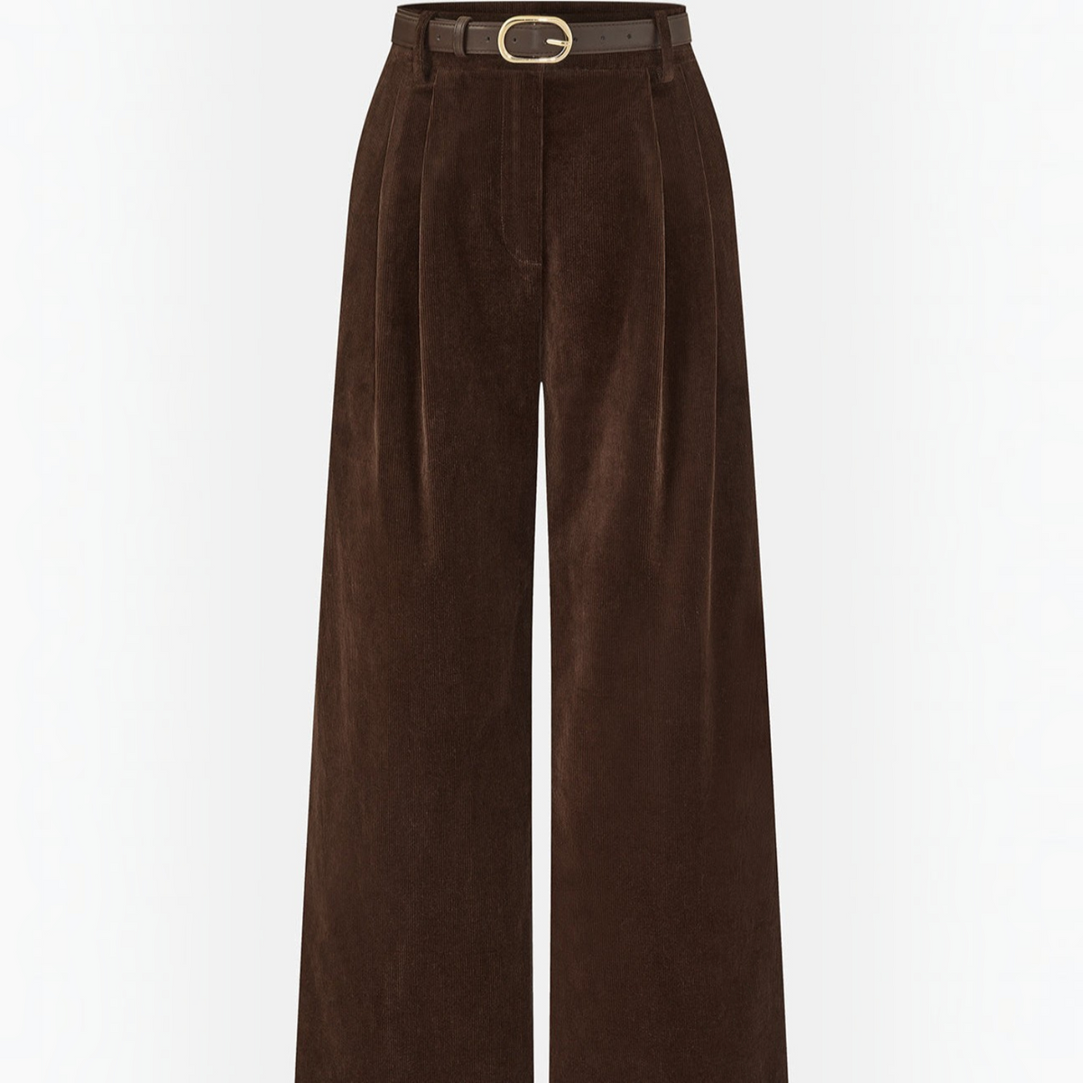 Wide Leg Corduroy Pants with Belted Waist and Lined Construction