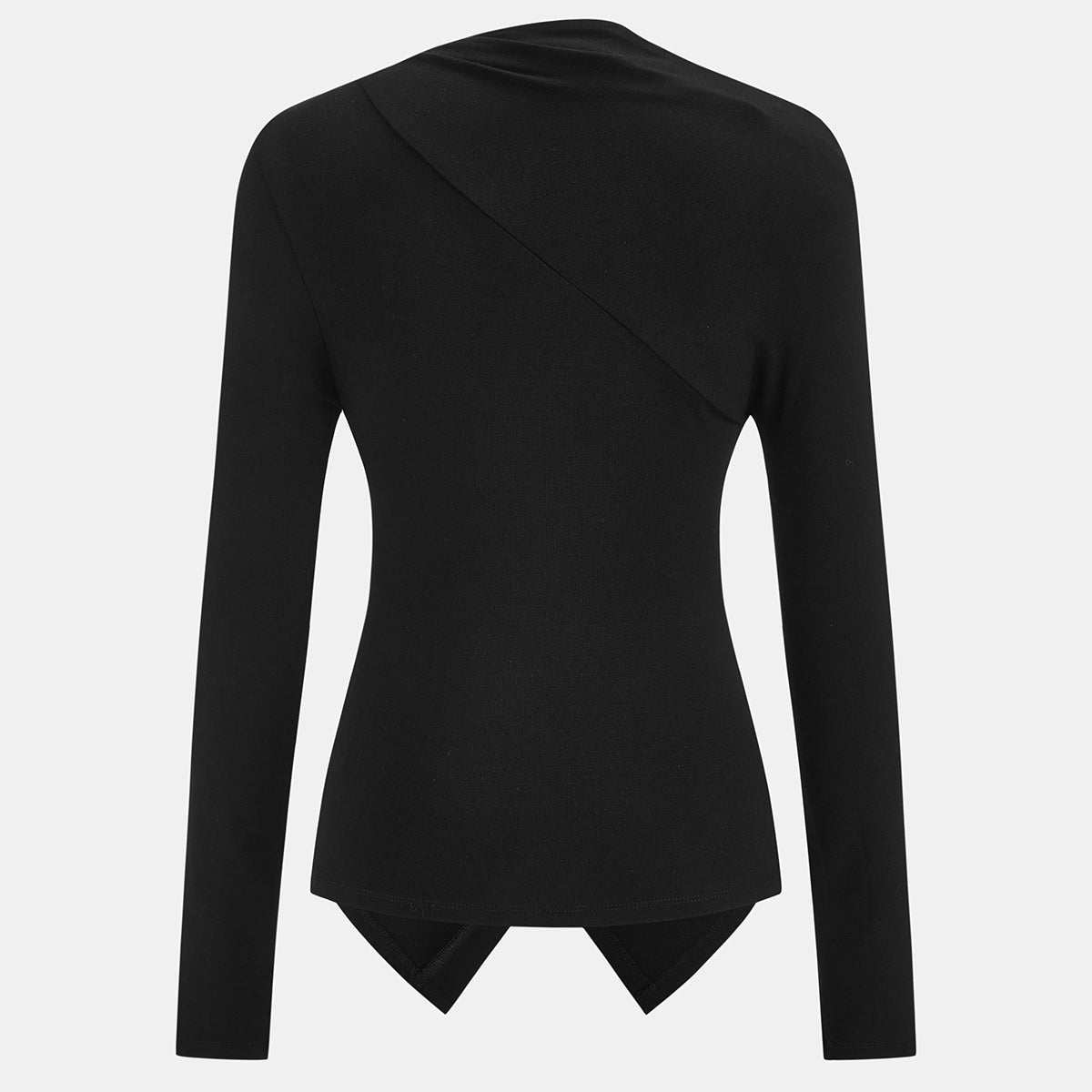 Rayon Jersey Top with Asymmetrical Neckline and Long Sleeves, Hip Length