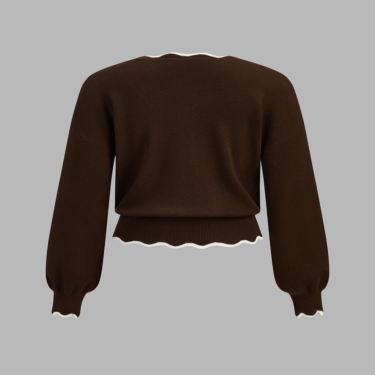 Womens Scallop Trim Knit Sweater with High Stretch Blend and Regular Fit