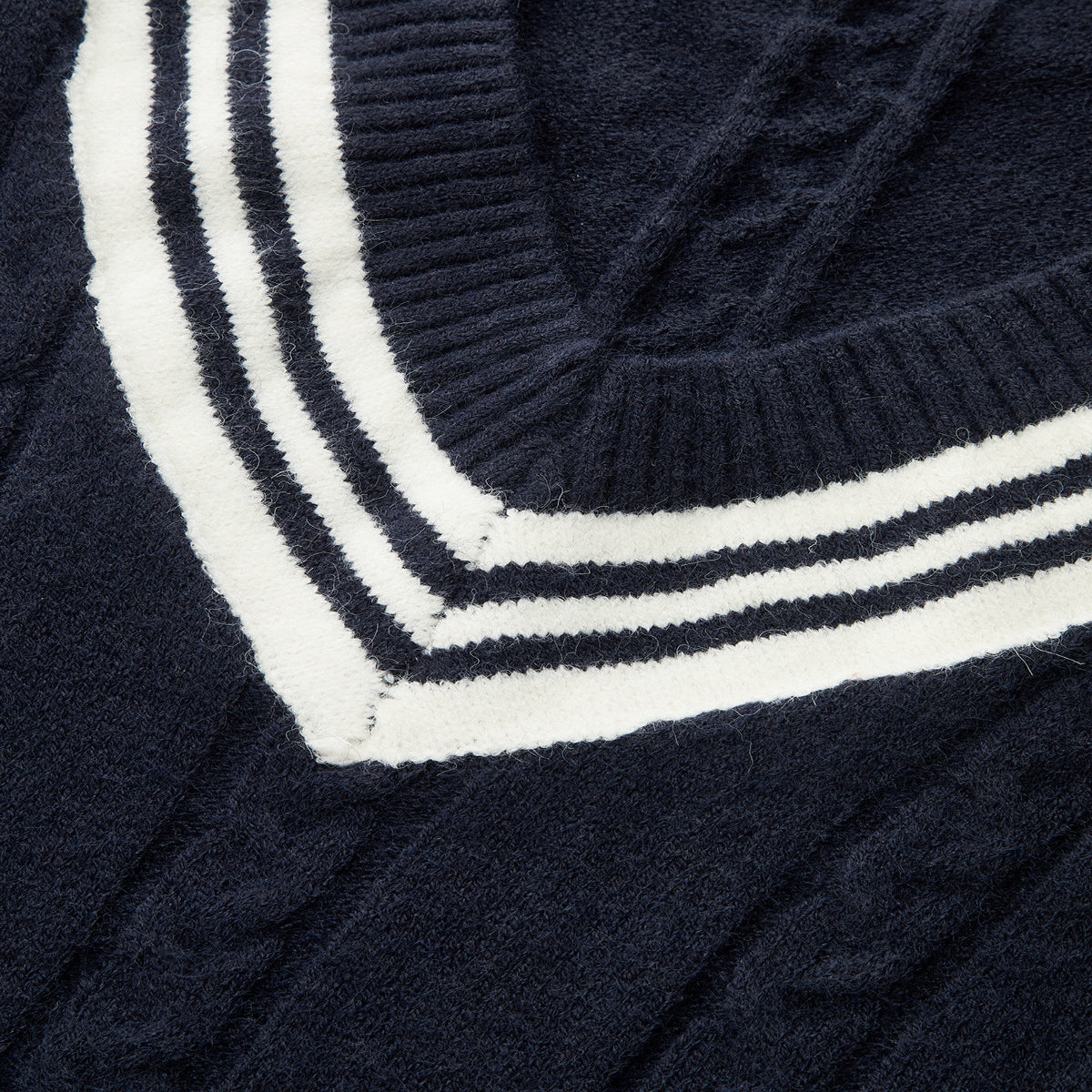 V-Neck Knit Sweater with Striped Trim and Acrylic Nylon Blend