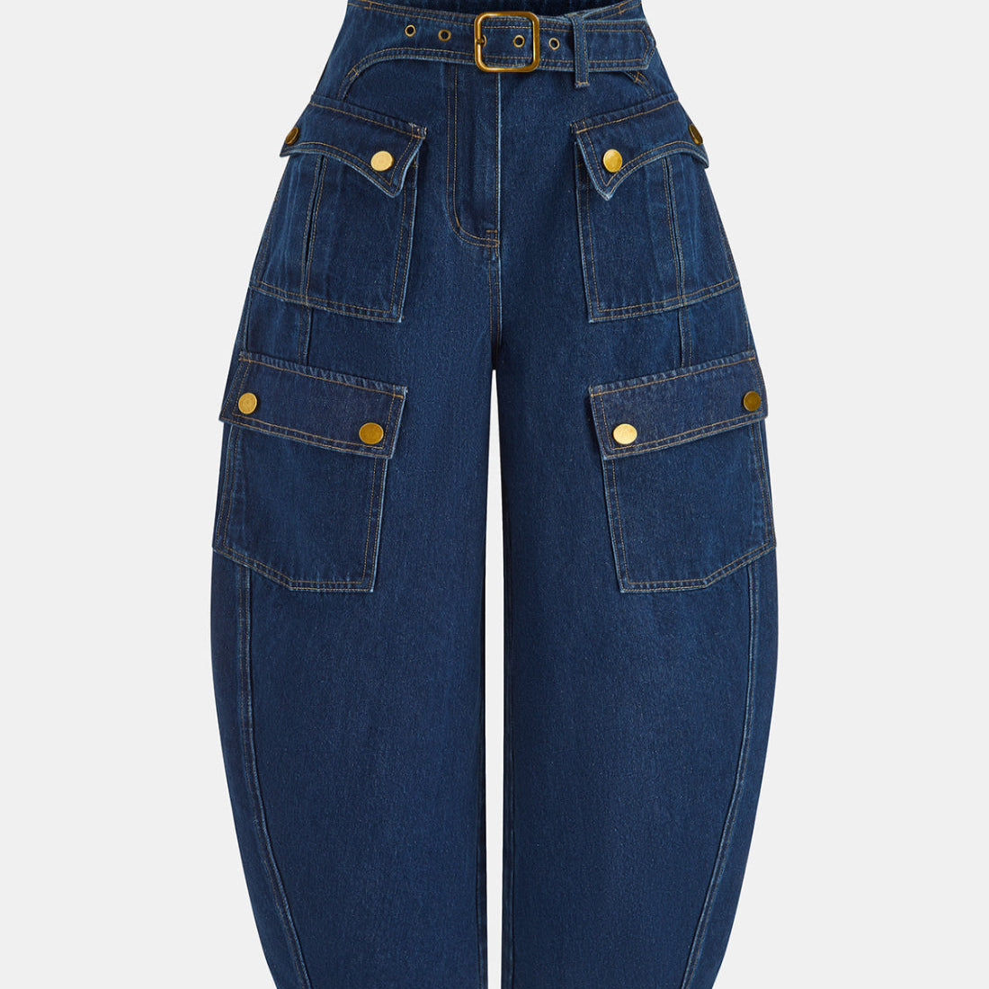 Barrel Leg Jeans with Mid Waist and Slight Stretch, Cotton Blend