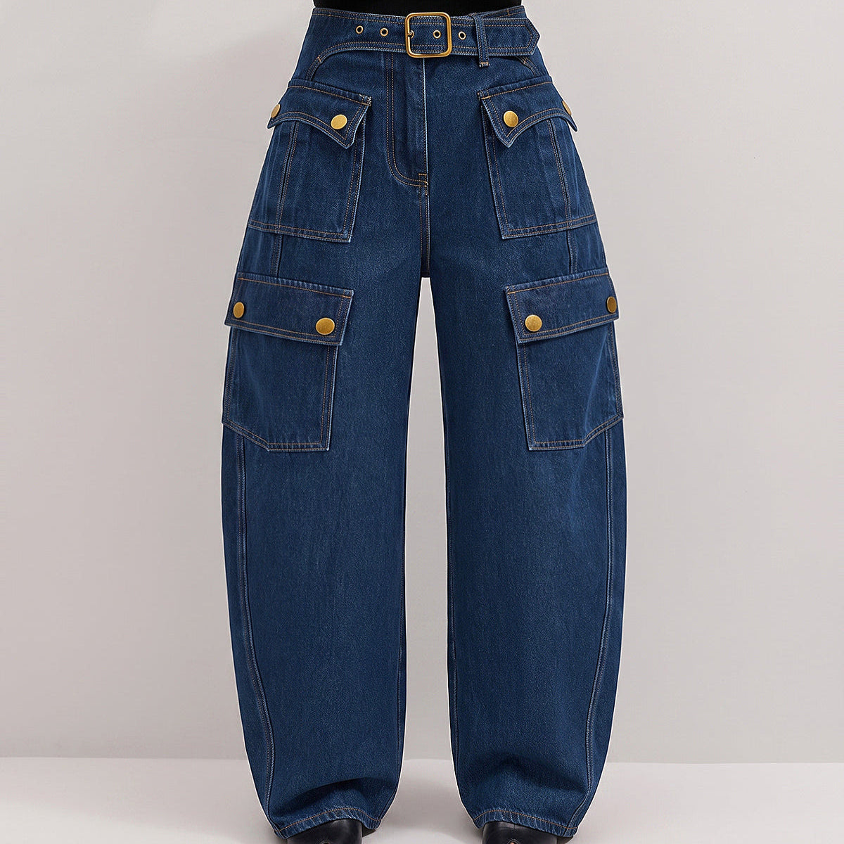 Barrel Leg Jeans with Mid Waist and Slight Stretch, Cotton Blend