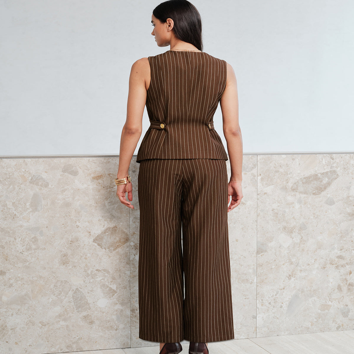 Blazer Pant Set with Structured Shoulders and Lined Construction, Straight Leg