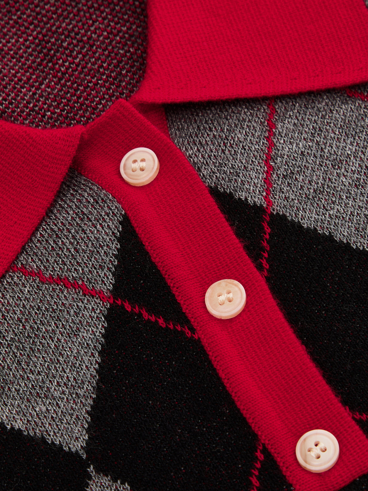 Relaxed Fit Knit Sweater with High Stretch Blend and Polo Collar
