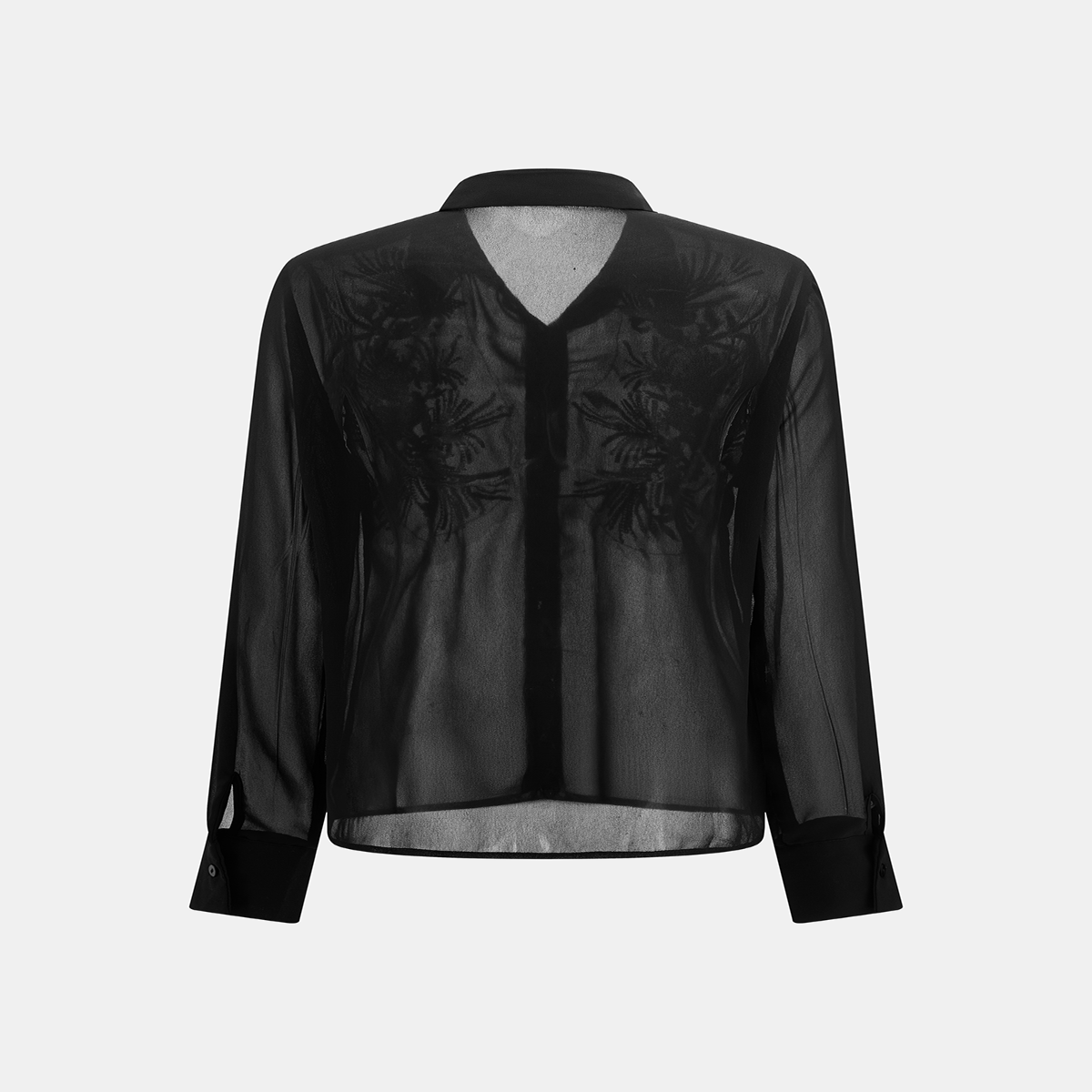 Collared Chiffon Blouse with Long Sleeves and Relaxed Fit