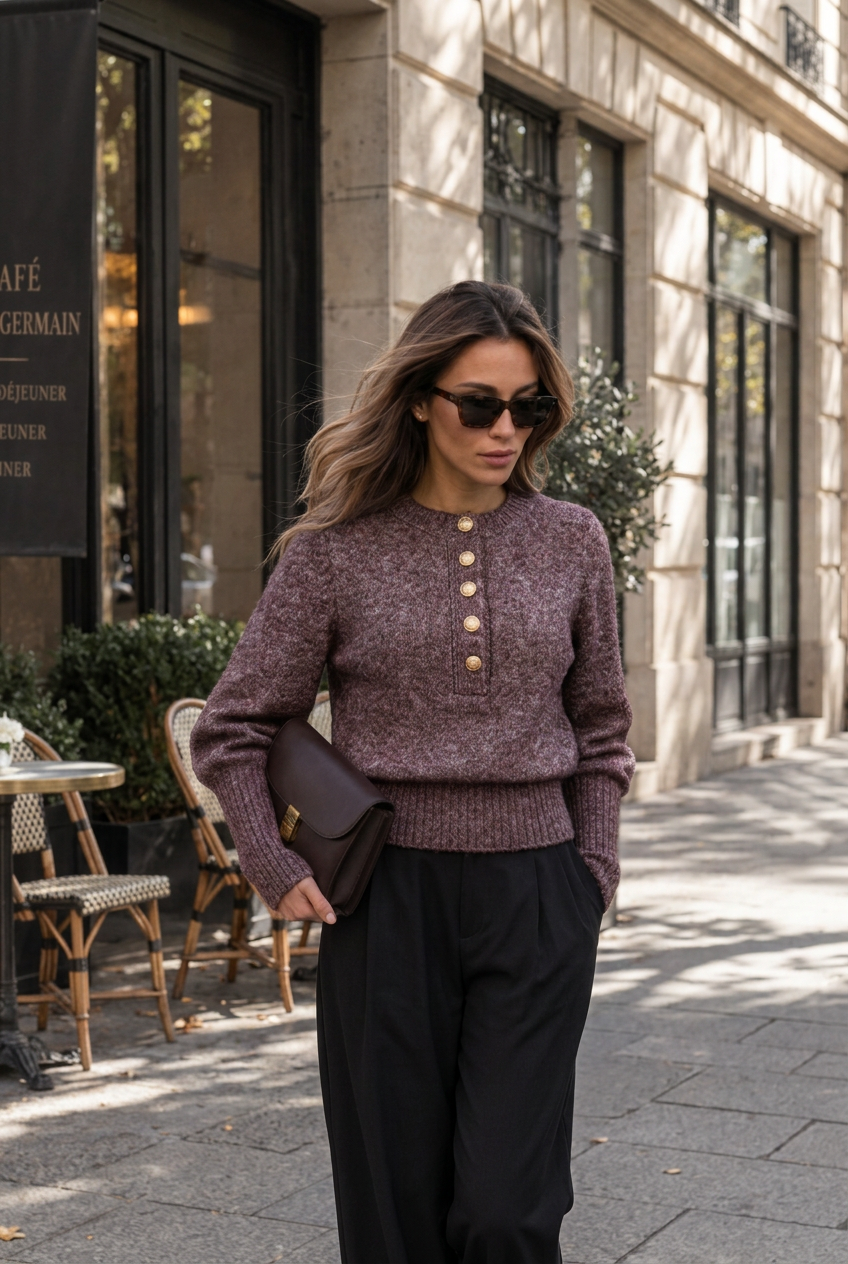 Henley Knit Sweater with Medium Stretch and Regular Fit for Layering