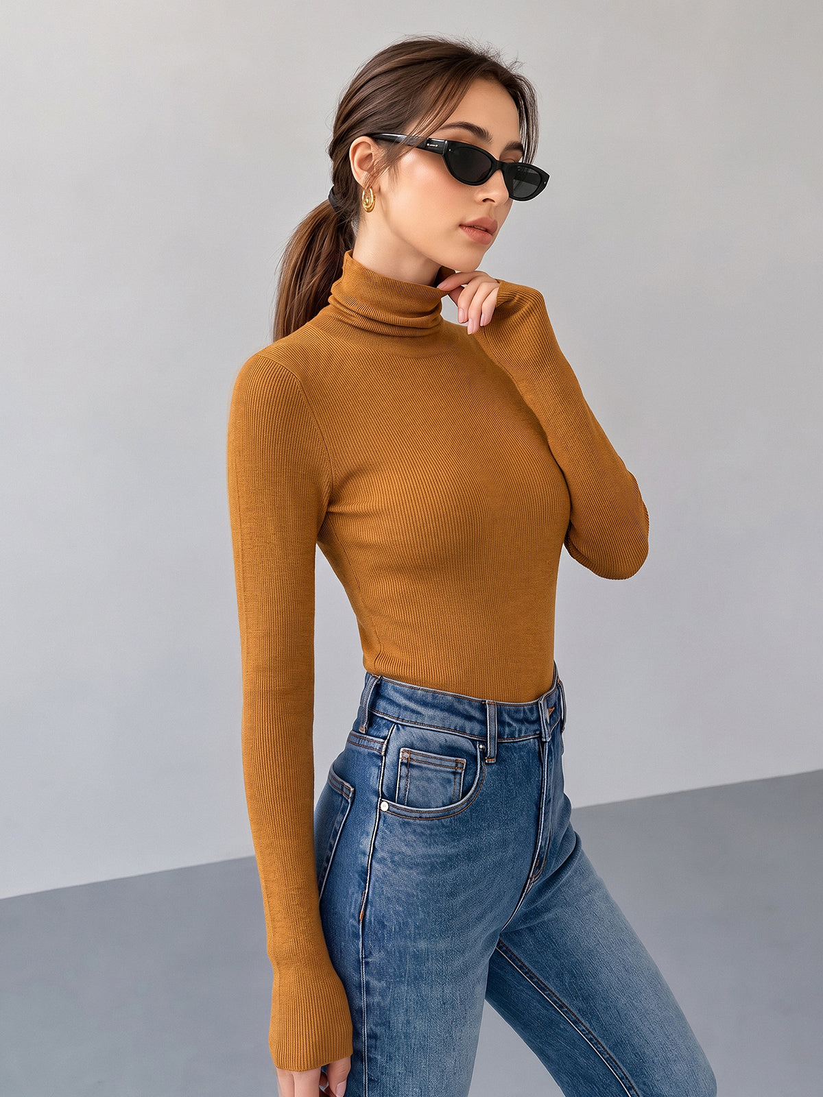 Slim Fit Knit Sweater with Wool Blend and Medium Stretch