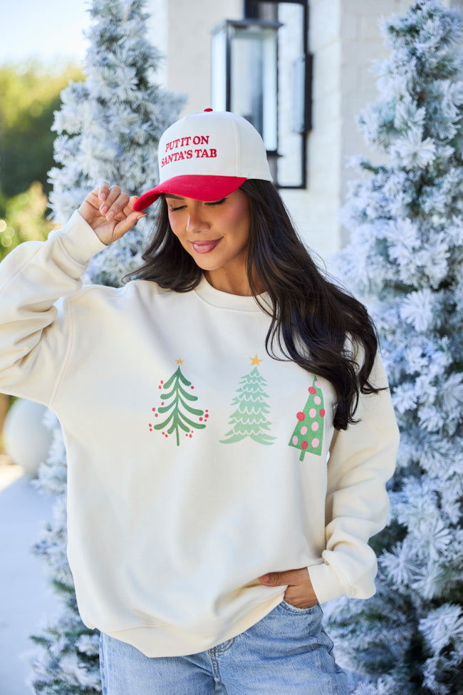Relaxed Pullover Sweatshirt with Christmas Tree Graphic and Ribbed Cuffs, Hip Length