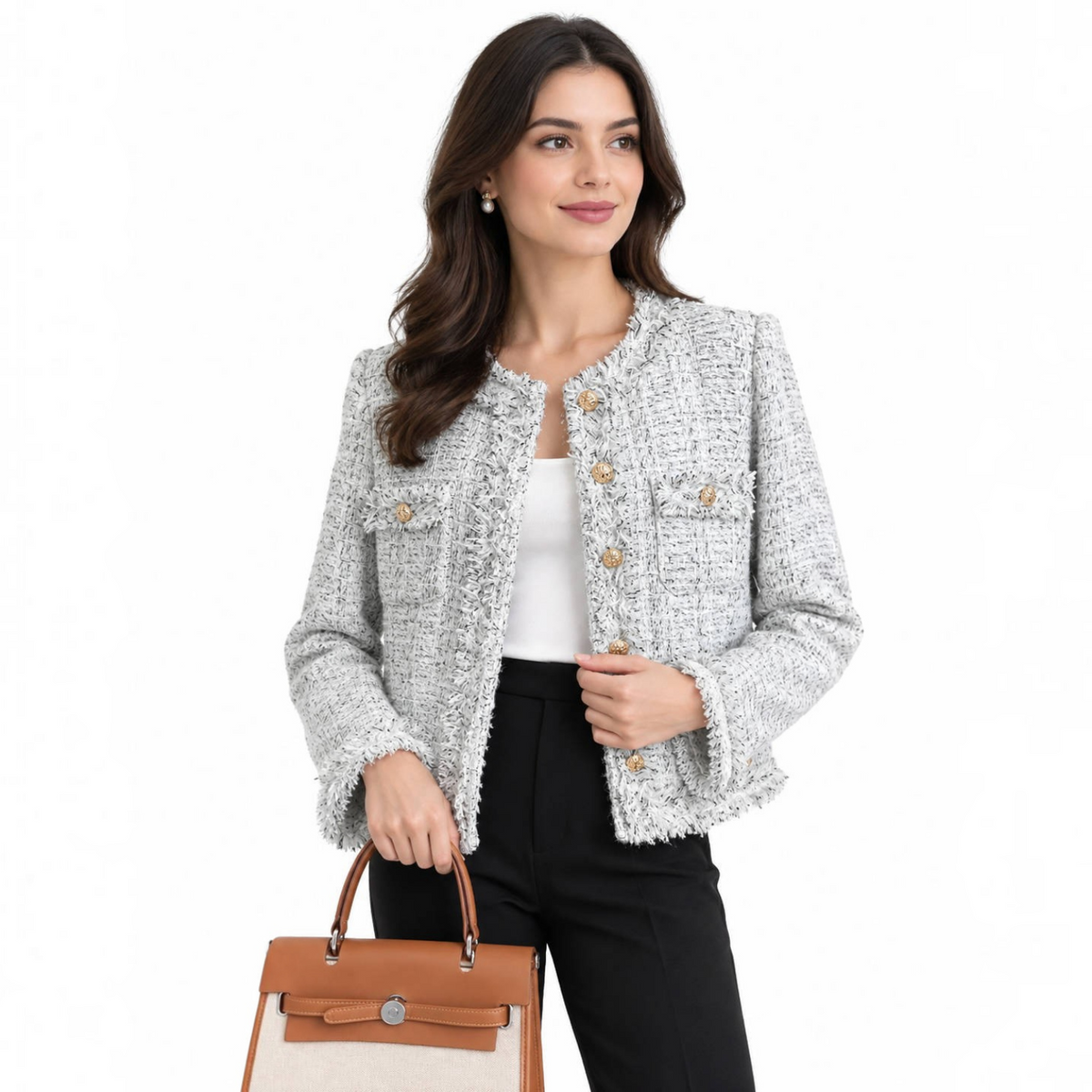 Womens Tweed Jacket, Classic Textured Blazer, Elegant Casual Outerwear