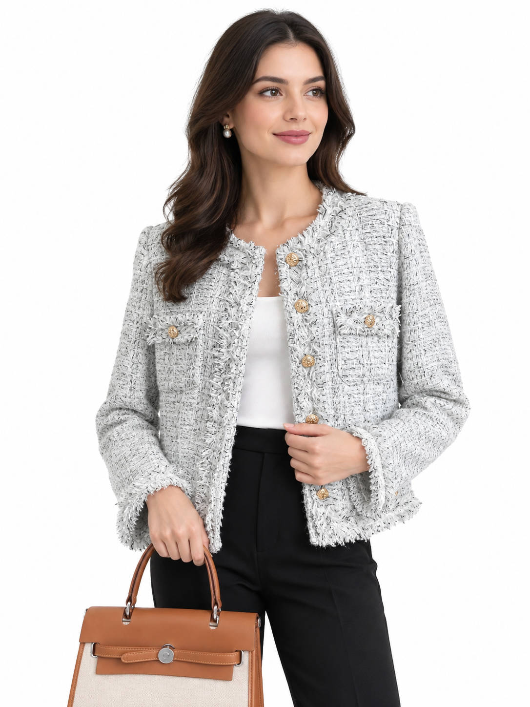 Womens Tweed Jacket, Classic Textured Blazer, Elegant Casual Outerwear