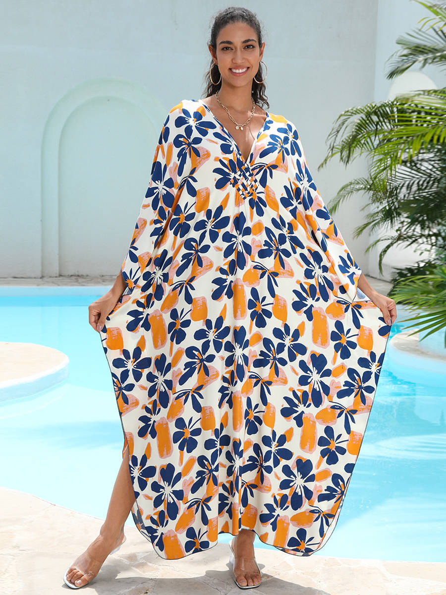 Moomoo Dresses for Women, Plus Size Hawaiian Batwing Sleeve Kaftan Beach Cover Up Dress
