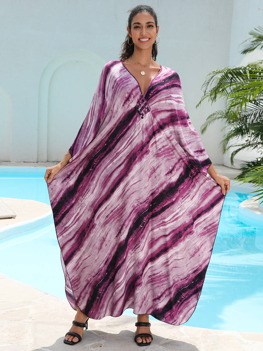 Moomoo Dresses for Women, Plus Size Hawaiian Batwing Sleeve Kaftan Beach Cover Up Dress