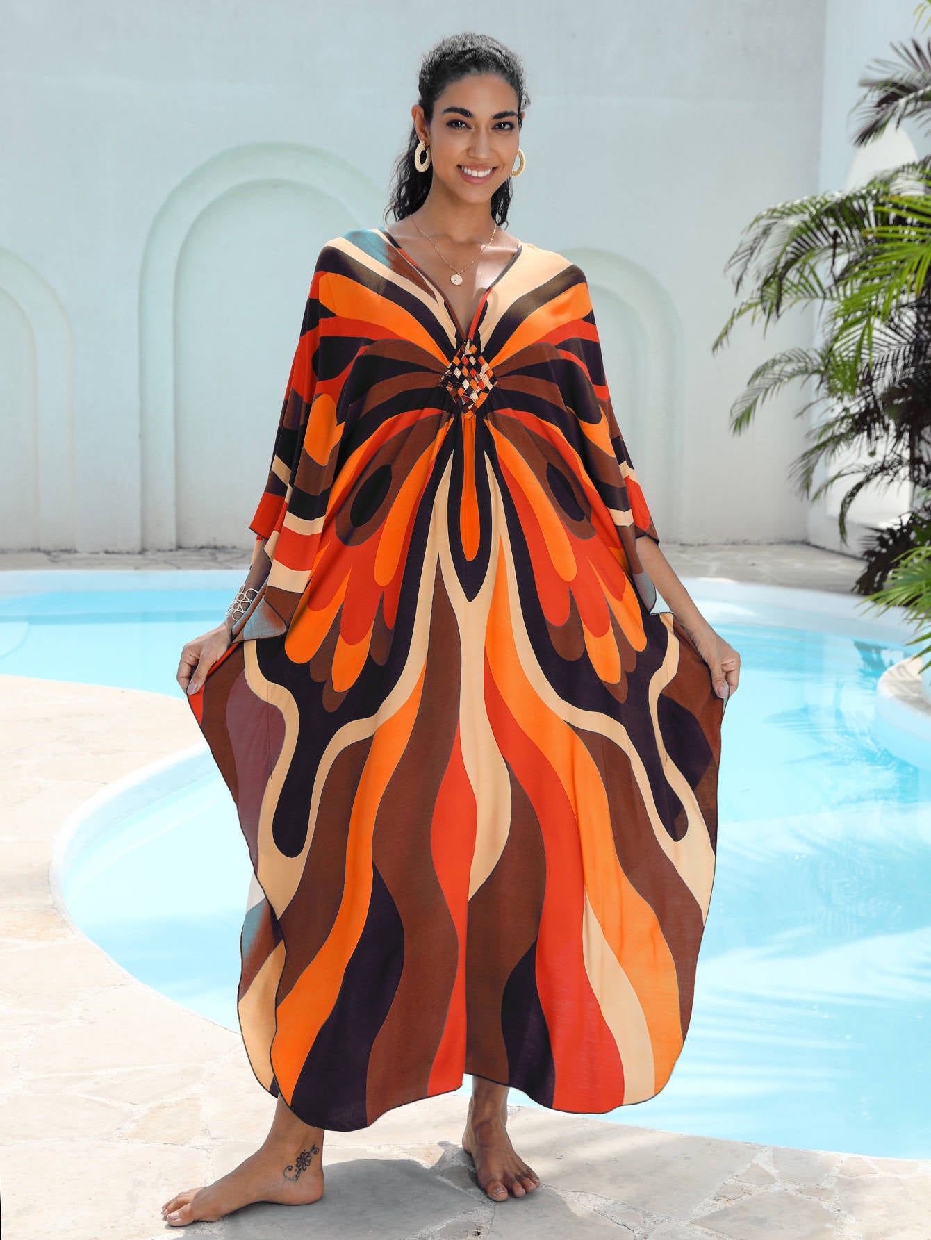 Moomoo Dresses for Women, Plus Size Hawaiian Batwing Sleeve Kaftan Beach Cover Up Dress