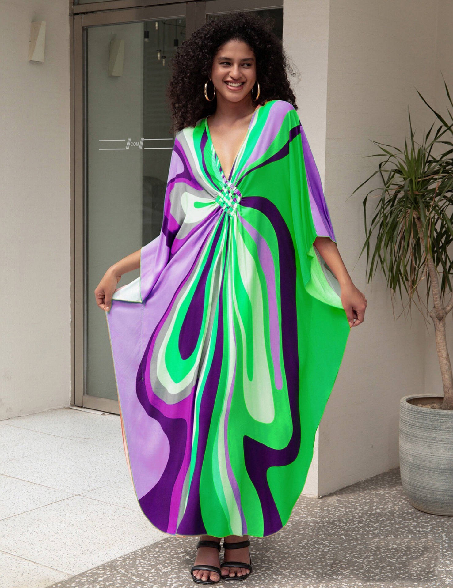 Moomoo Dresses for Women, Plus Size Hawaiian Batwing Sleeve Kaftan Beach Cover Up Dress