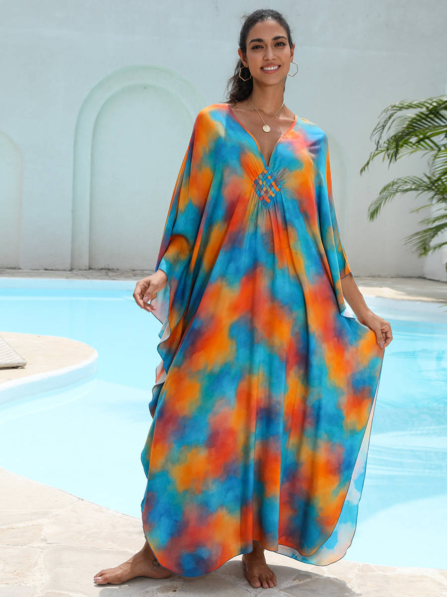 Moomoo Dresses for Women, Plus Size Hawaiian Batwing Sleeve Kaftan Beach Cover Up Dress