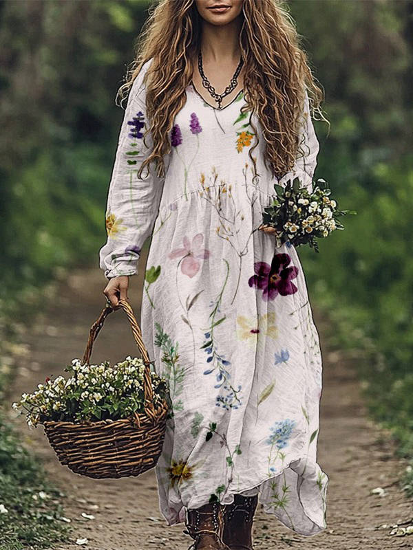 Womens Vintage Western Style V Neck Maxi Dress, Long Casual Dress for Everyday  Wear