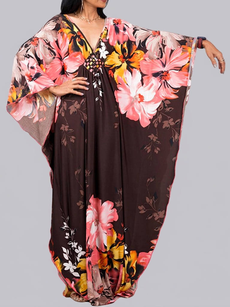 Moomoo Dresses for Women, Plus Size Ethnic Print Kaftan Dress, Mrs. Roper Bubu Mumu Boho Swimsuit Cover Up