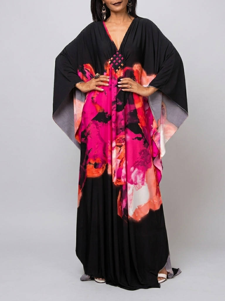Moomoo Dresses for Women, Plus Size Ethnic Print Kaftan Dress, Mrs. Roper Bubu Mumu Boho Swimsuit Cover Up