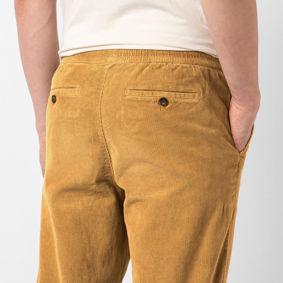 Corduroy Easy Pant British Khaki back on model