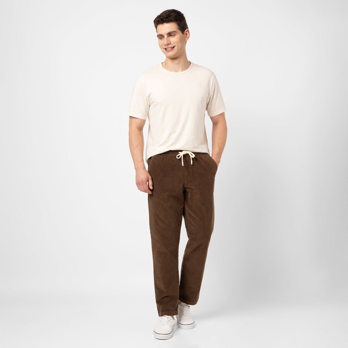 Corduroy Easy Pant Cocoa full body on model