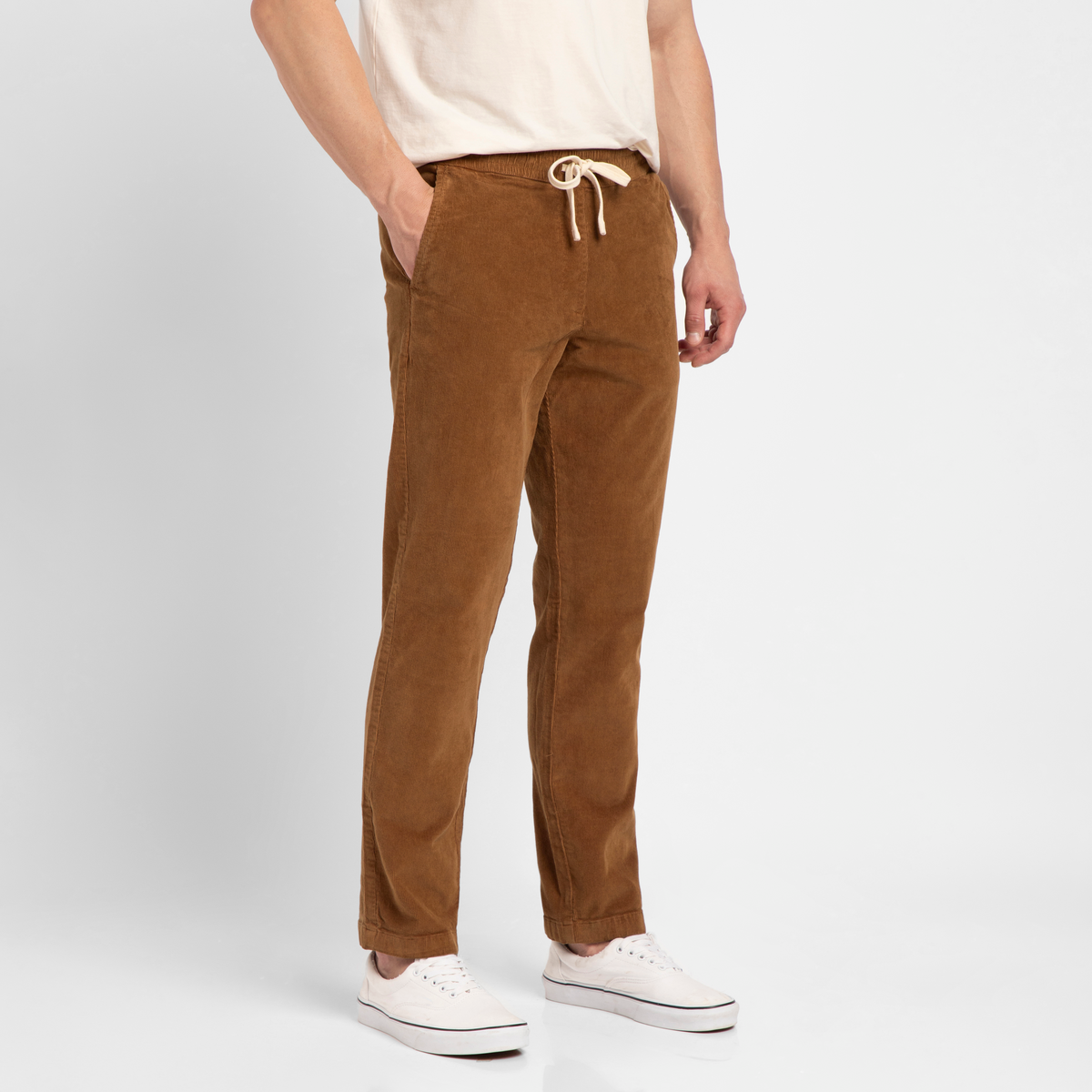 Corduroy Easy Pant Dark Clay side on model