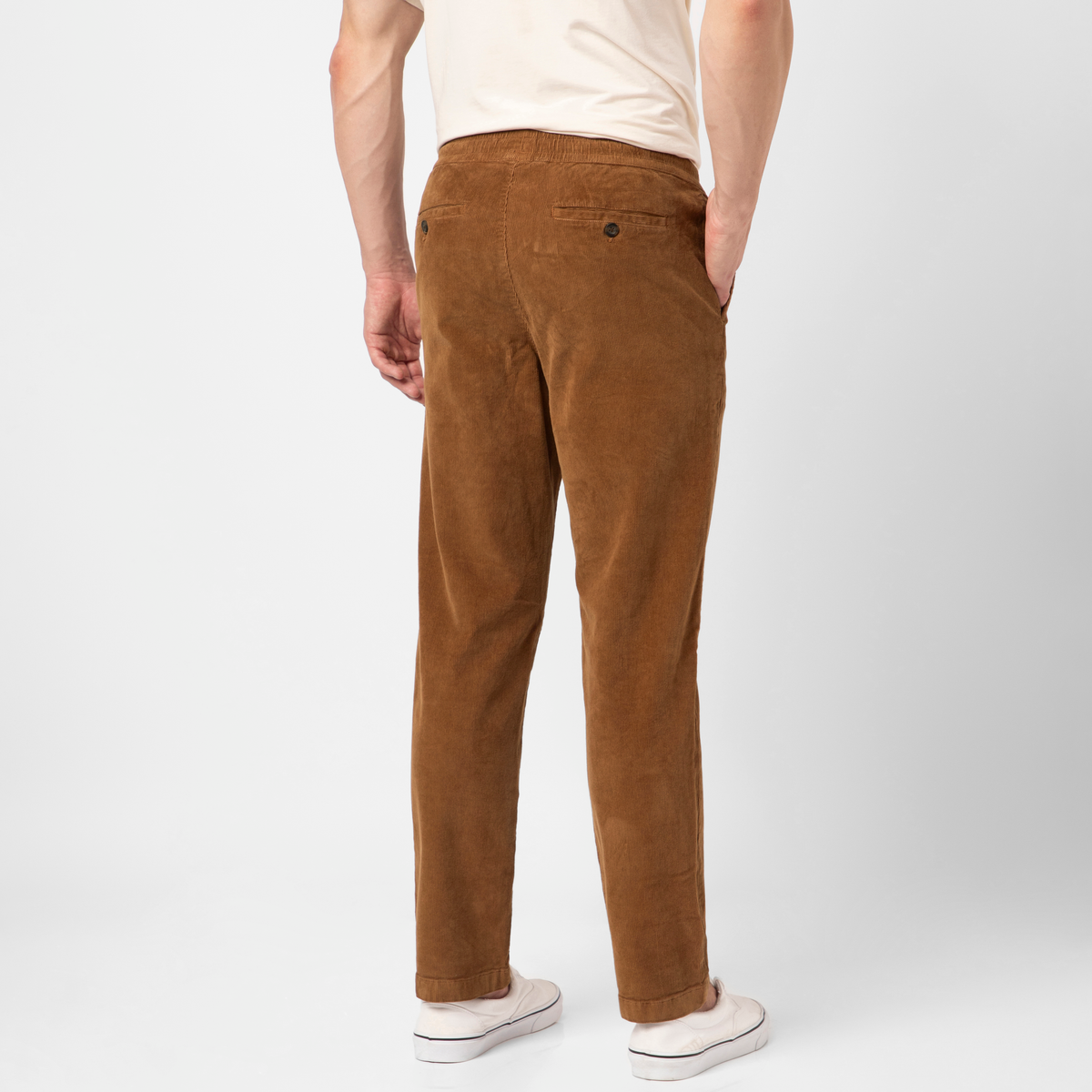 Corduroy Easy Pant Dark Clay back on model
