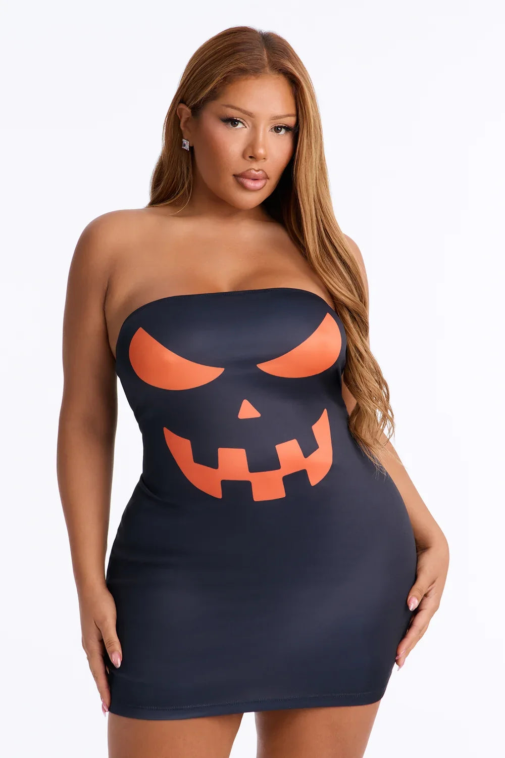 Pumpkin Face Bodycon Mini Dress with Long Sleeves for Halloween
