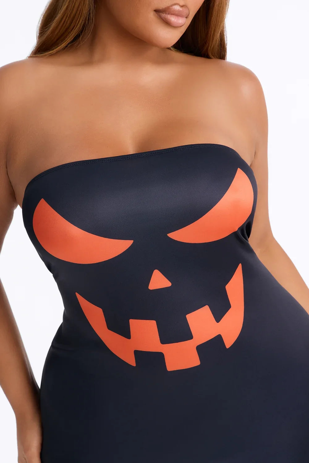 Pumpkin Face Bodycon Mini Dress with Long Sleeves for Halloween