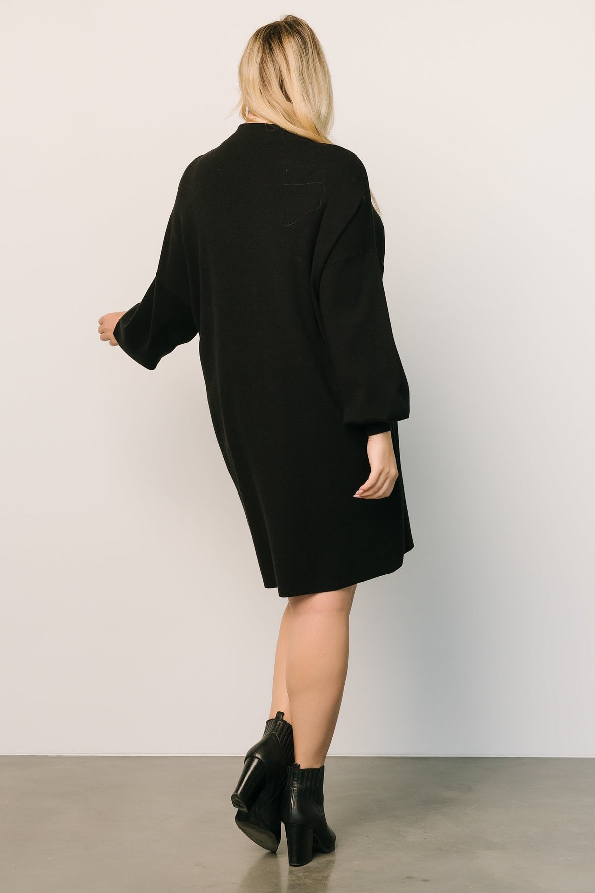 Knit Sweater Dress with Mock Neck and Bubble Sleeves, Above Knee Length