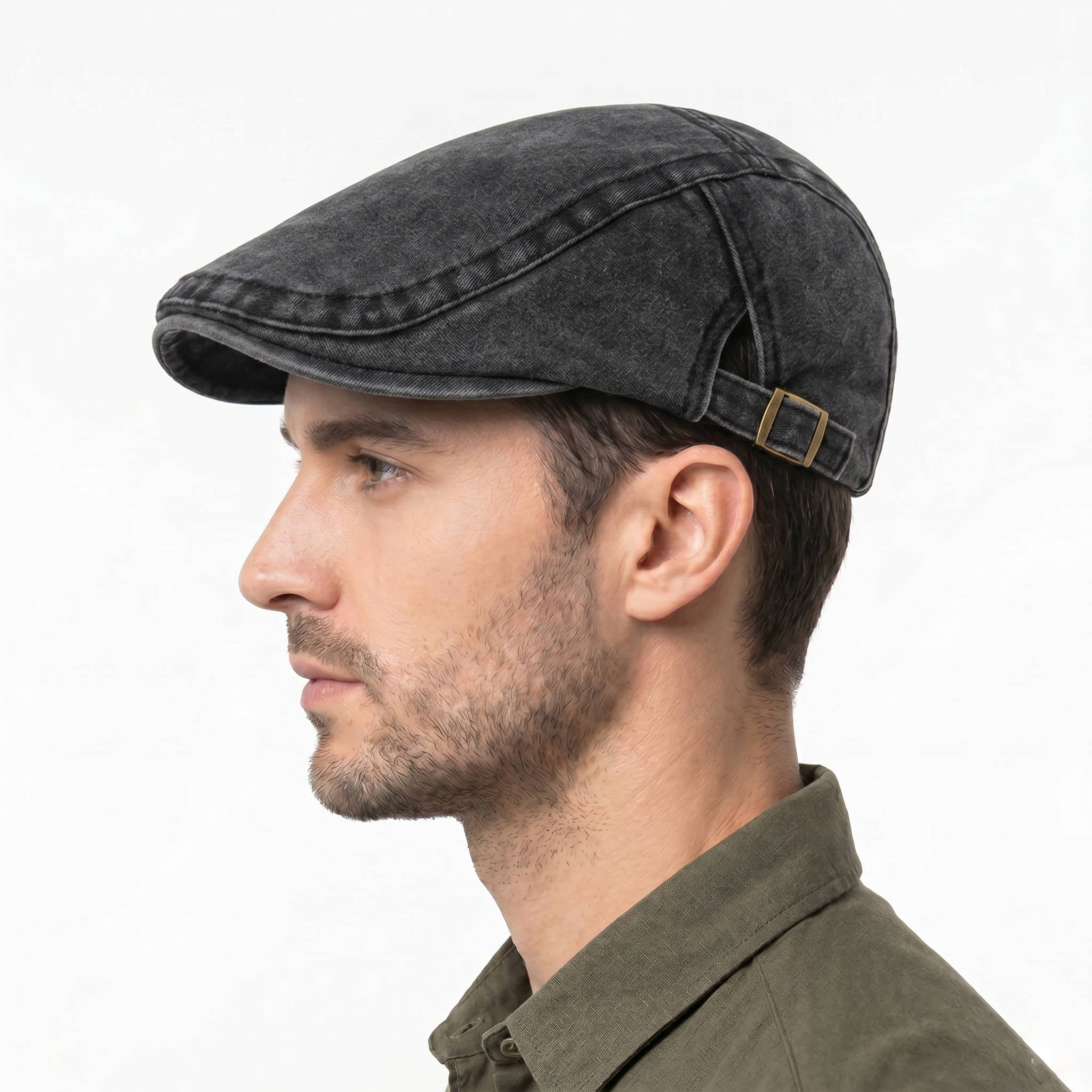 Men's Flat Cap, Washed Denim Newsboy Hat, Vintage Adjustable Ivy Driving Cap