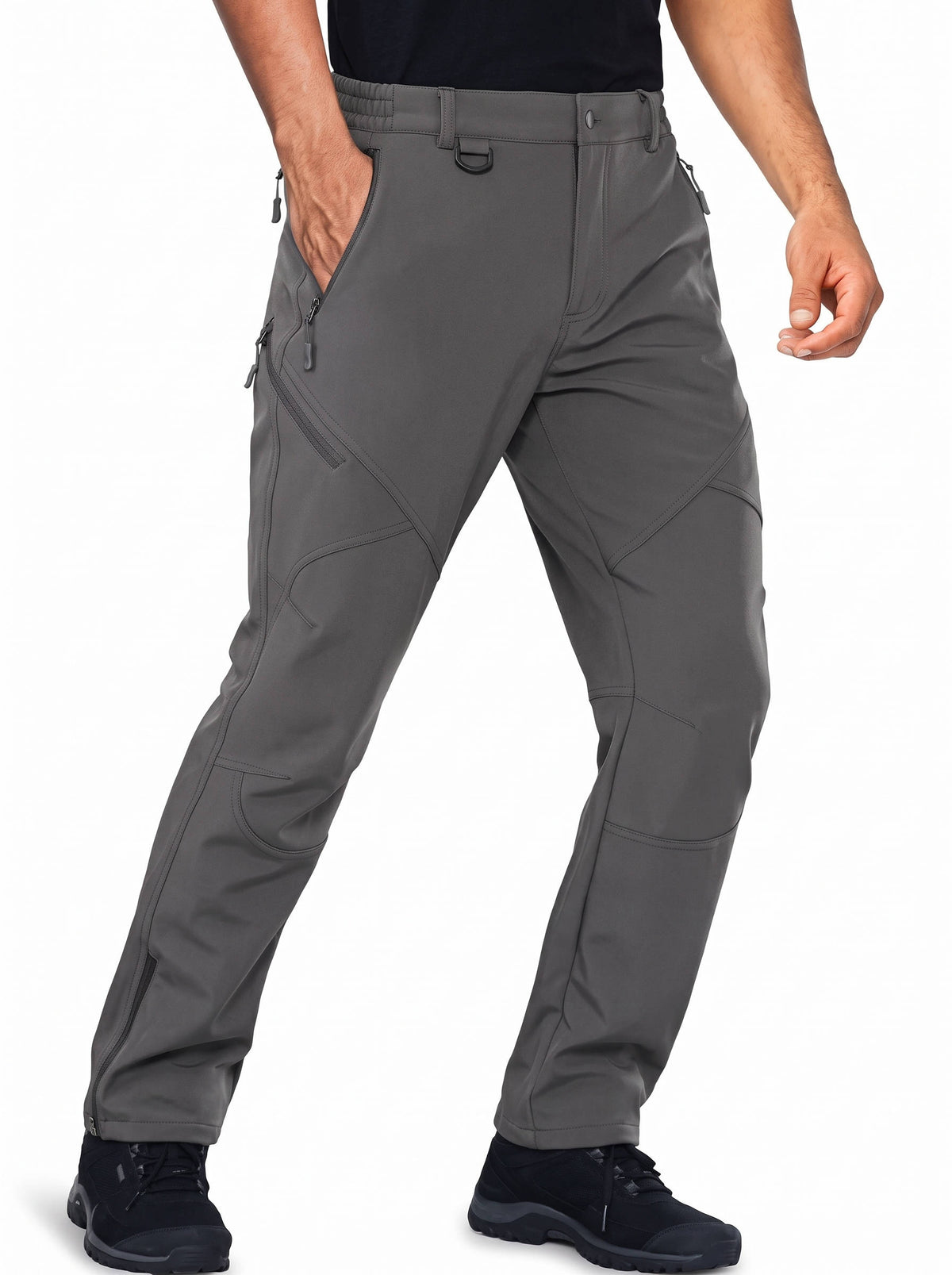 Mens Hunting Pants, Water Repellent Softshell Ski Pants with Fleece Lining, 6 Zip Pockets and Leg Zippers for Winter Hiking