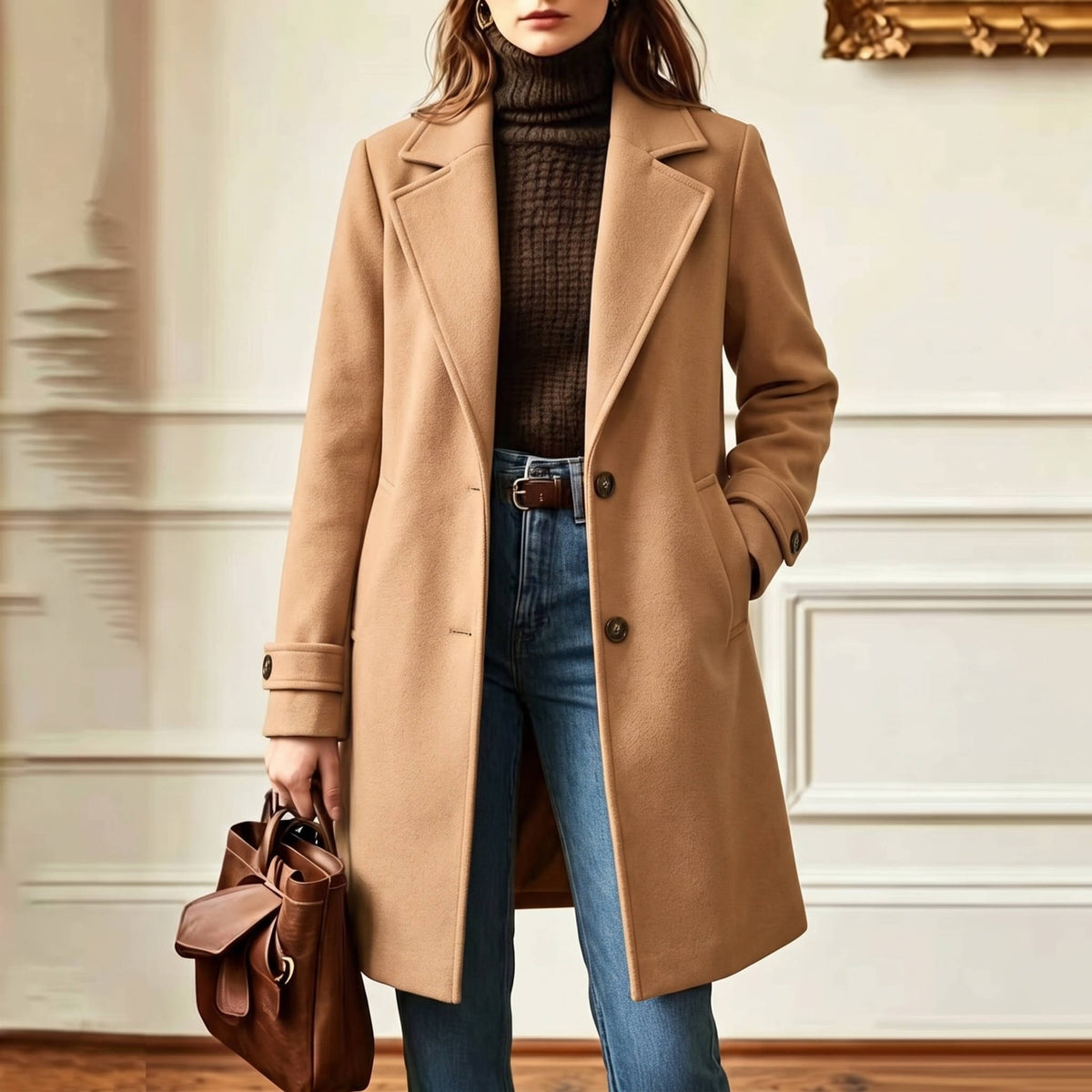 Women's Tweed Coat, Plaid Pattern, Retro Wool Coat with Lapel Collar