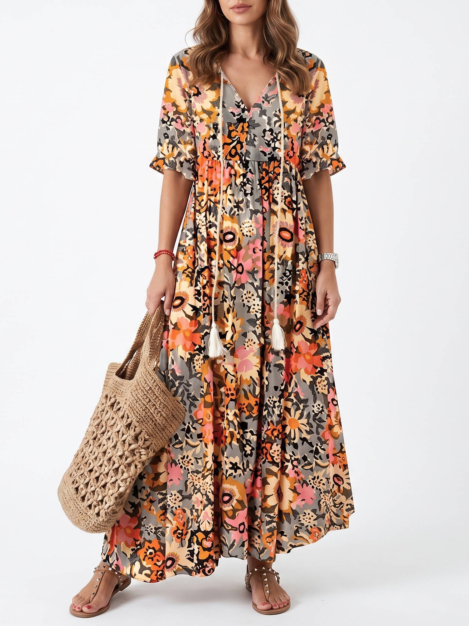 Boho Cover Up Dress, Flowy Casual Dress for Beach Travel and Daily Wear