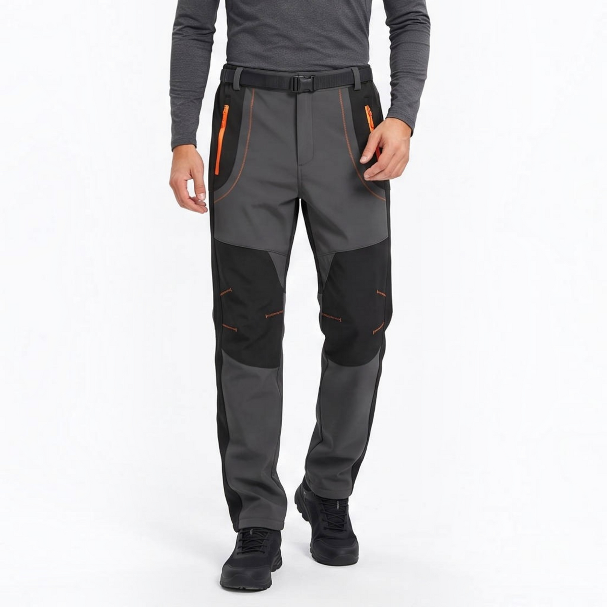 Mens Snow Ski Hiking Pants, Waterproof Fleece Lined Winter Pants with Belt for Skiing, Camping and Ice Fishing