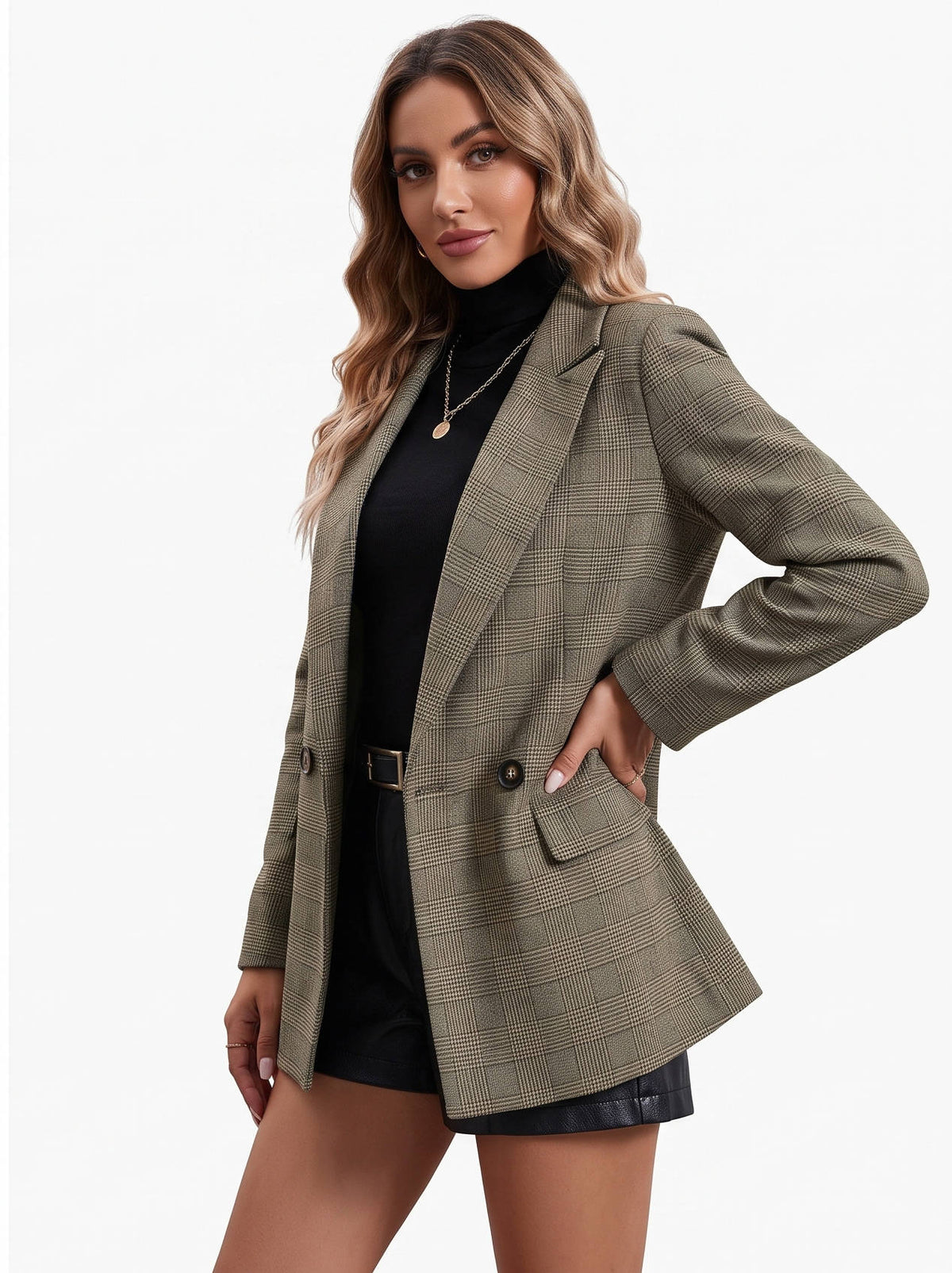 Womens Plaid Houndstooth Blazer, Business Casual Fall Jacket