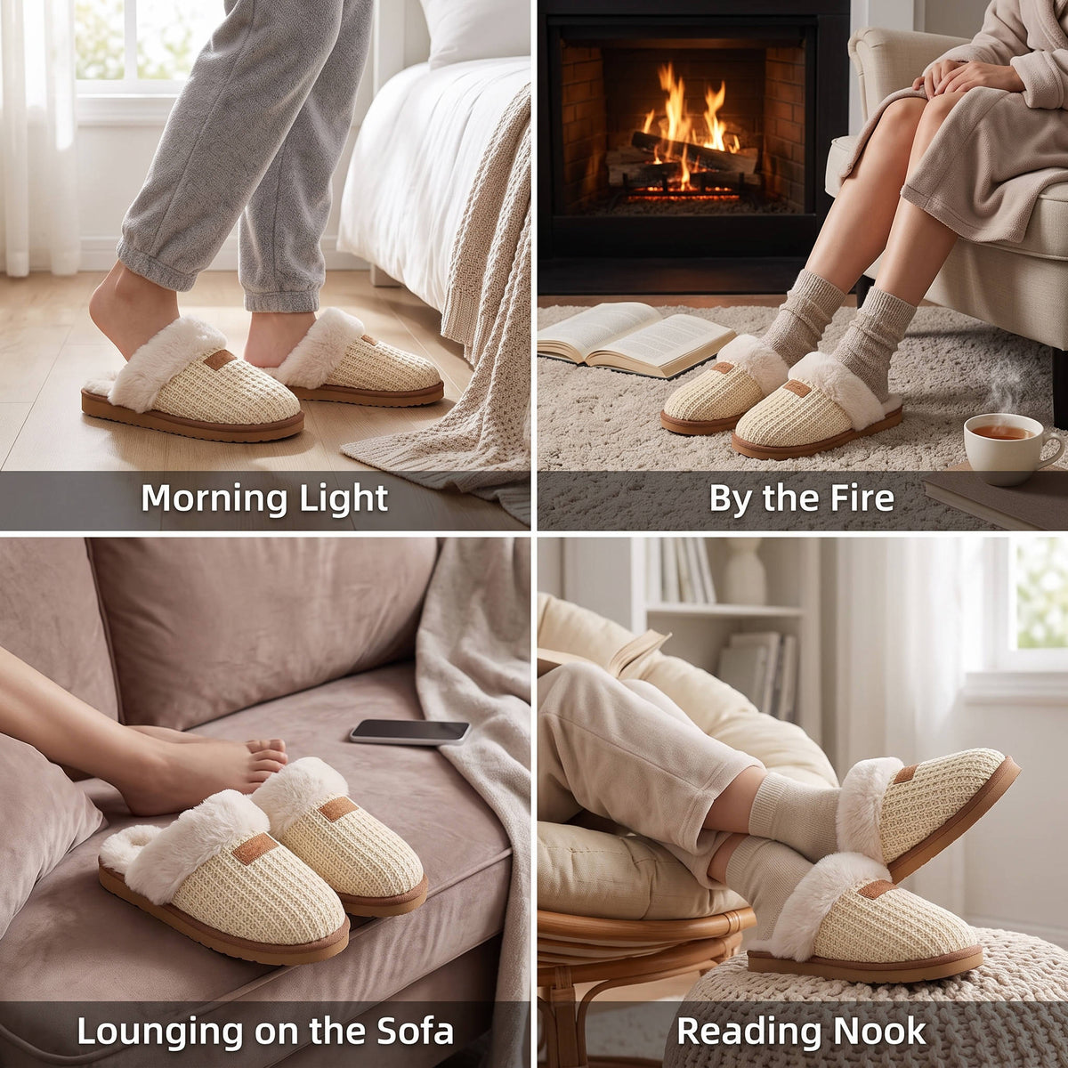 Womens Cozy House Slippers, Fuzzy Memory Foam Indoor Slip on Shoes