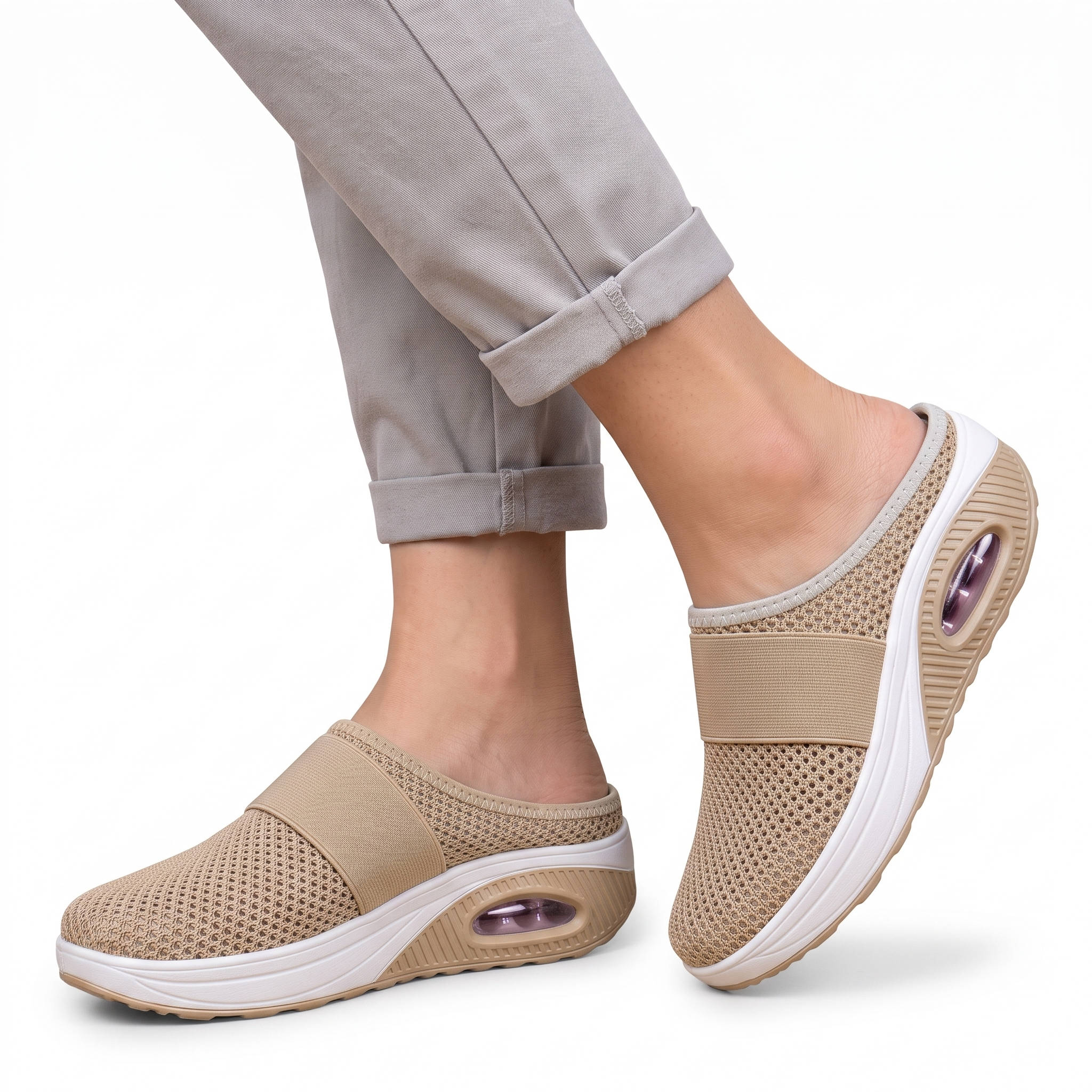 Women's Orthopedic Slip on Mules, Breathable Mesh Wedge Slippers, Casual Air Cushion Comfort Sandals