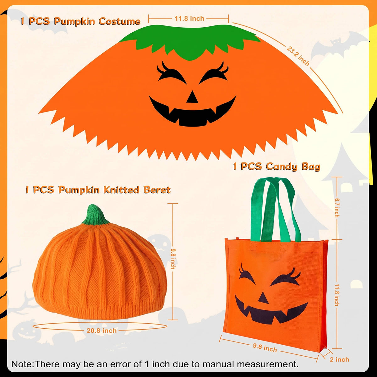 Pumpkin Costume for Women, Adult Pumpkin Poncho Halloween Costume Set for Parties and Events