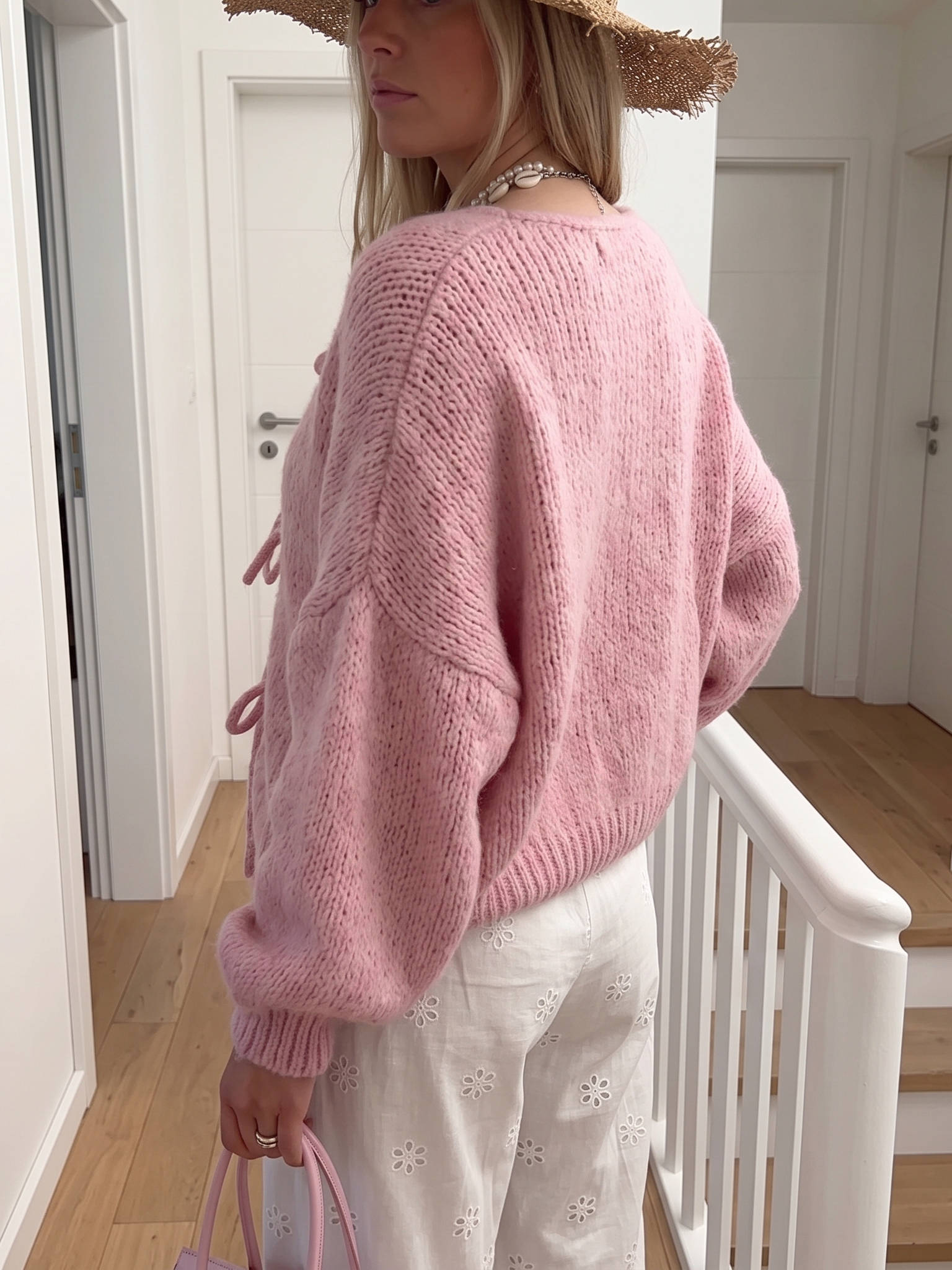 Womens Tie Front Bow Cardigan Sweater, Cozy Chunky Knit Long Puff Sleeve Open Front Sweater Jacket